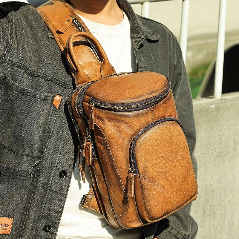 Мужская нагрудная сумка из натуральной кожи Premium Sense Crossbody Bag Vintage Большая вместительная сумка из коровьей кожи с верхним слоем