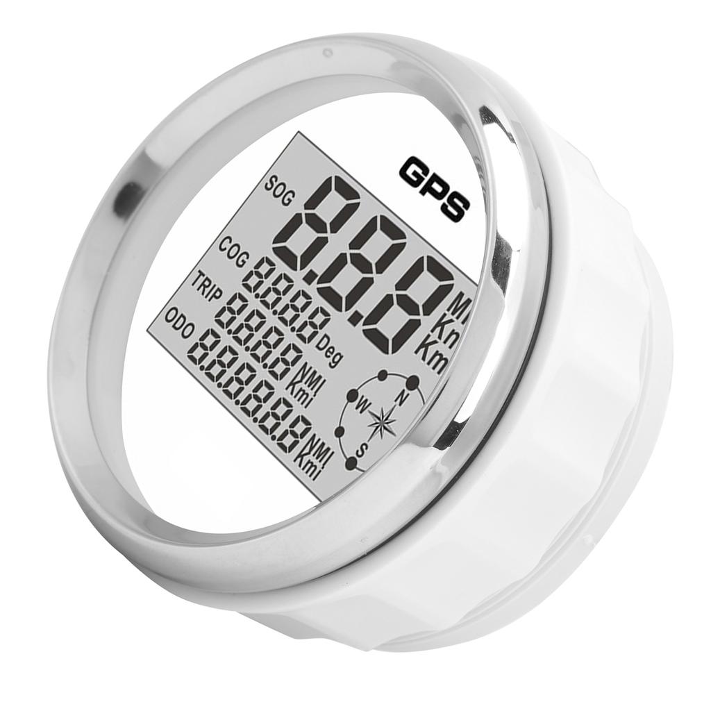 85mm Speedometer Digital GPS LCD 8 Color Backlight 0‑999 Knots KM H MPH 12V 24V White Dial Sliver Frame