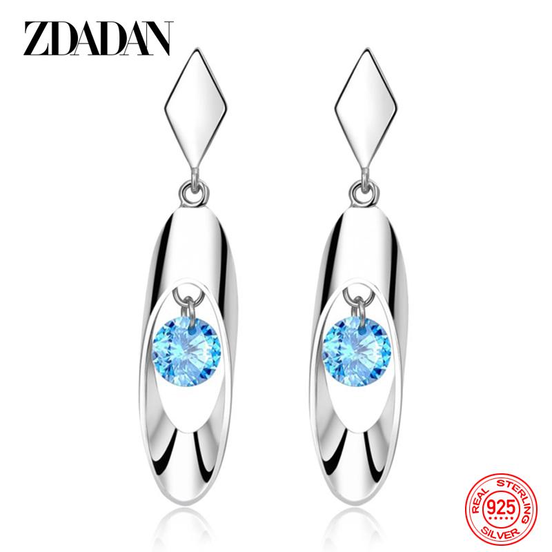 ZDADAN 925 Silver Pink Crystal Hollow Long Drop Earrings for Women Charm Wedding Jewelry Gift