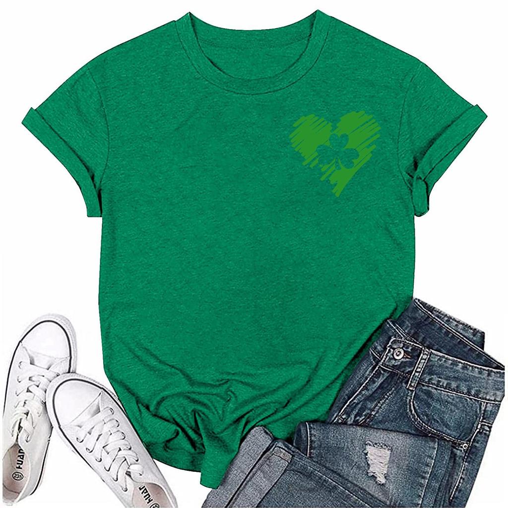 St. Patrick's Adult Green Crew-neck Short-sleeved Printed Green Three-leaf T-shirt
