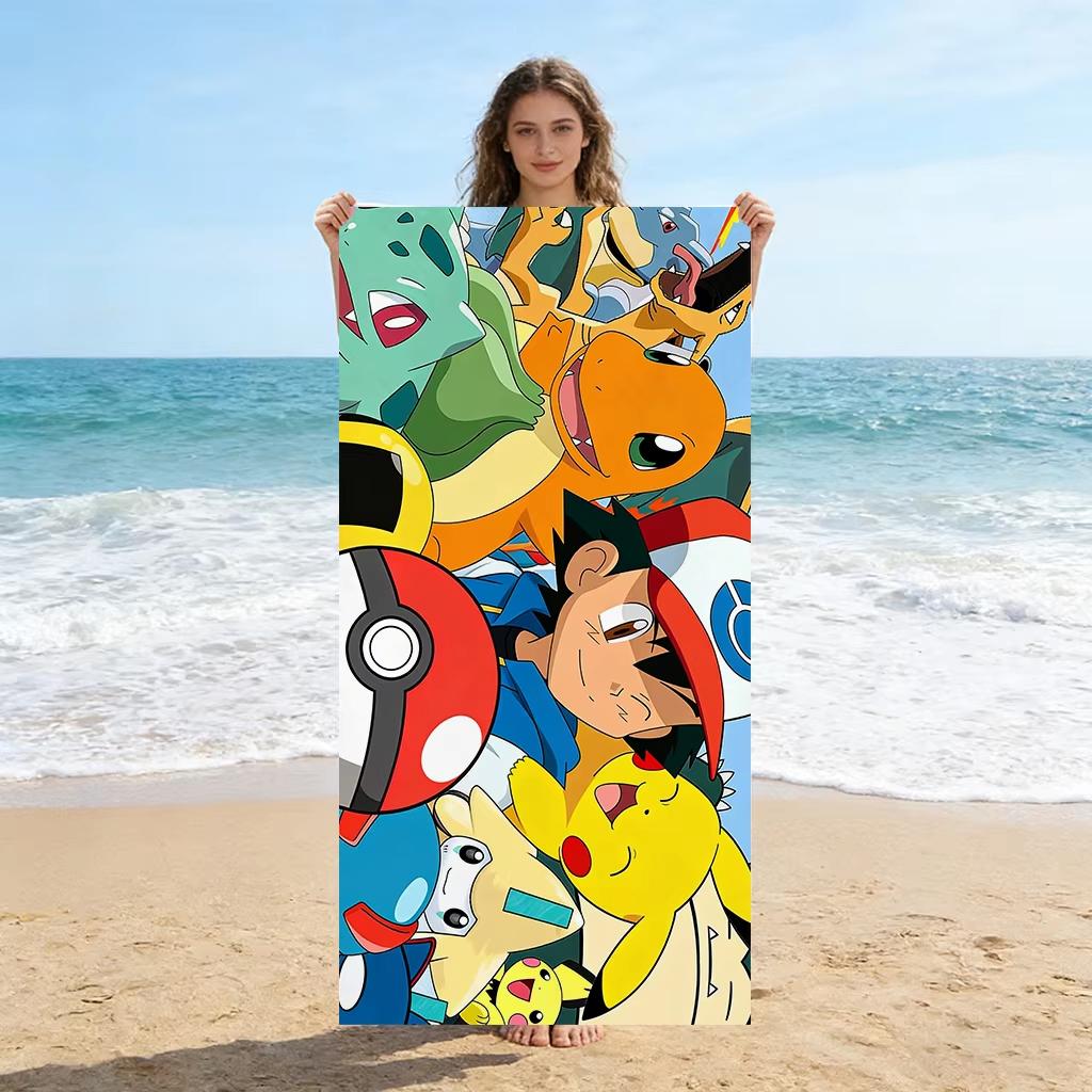 1 шт. Пляжное полотенце Pokemon, Быстросохнущее, Супервпитывающее, Многоцелевое использование для йоги, бассейна, спортзала, дома, путешествий, Отличный подарок