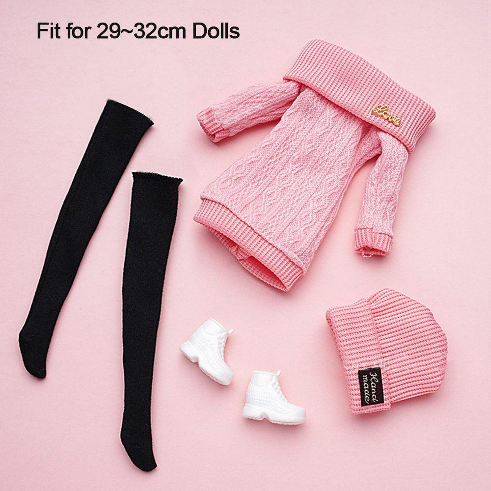1 Set 1/6 Doll Fashion Casual Clothes Shoes Hats Winter Wear Sweaters Pants Handmade Girl Doll Wearing