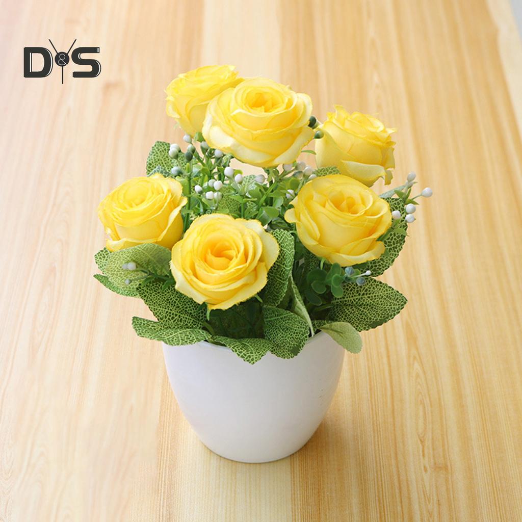 Цветущий букет, искусственный бонсай, искусственный цветок розы, горшок для домашнего сада, вечерние украшения стола
