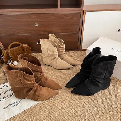 Вариант из овчины! Коричневые ковбойские сапоги в западном стиле, универсальные сапоги-чулки в стиле пустоши, женские сапоги с внутренним увеличением роста и эффектом стройности, ретро-сапоги