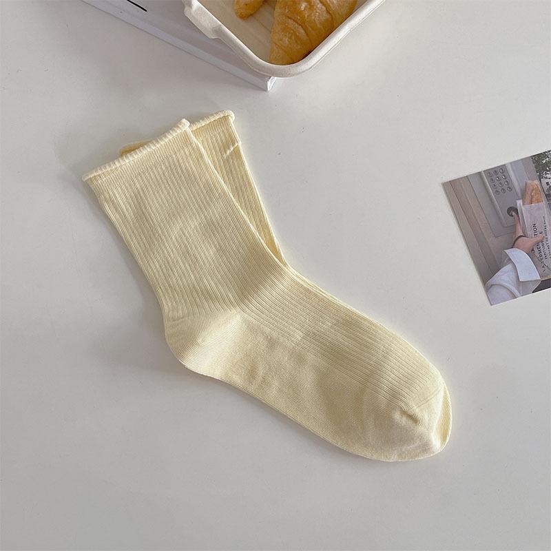 Однотонные женские носки, хлопковые тонкие дышащие эластичные длинные носки, школьные носки в японском стиле для девочек, черные, белые, серые, средние носки-трубы
