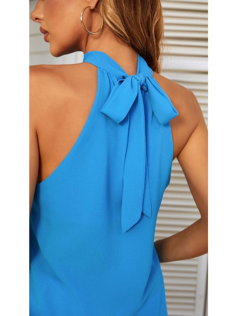 Women's 2025 Summer Halter Neck Tie-Back Chiffon Sleeveless Blouse, Sheer Casual Tank Top for Beach Parties & Daily Boho Outfits