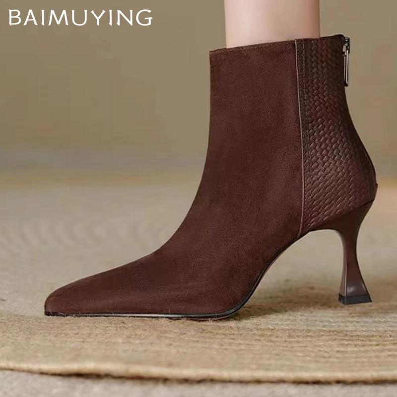 Замшевые женские ботильоны с острым носком, туфли на шпильках и среднем каблуке, женская обувь 2025 года, тренд, зимняя мода, элегантные, сексуальные, удобные, женские туфли Zapatos