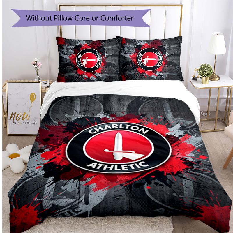 Charlton Athletic FC Printed 3PCS Bedding Set Breathable Duvet Cover with Pillowcases Decorative Bed Linen for Bedroom Home