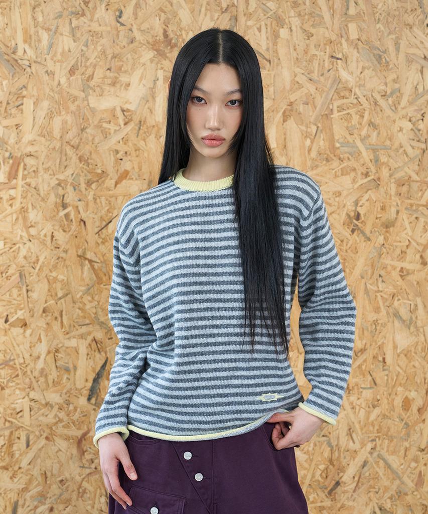 LOSERS CLUB Logo Stripe Round Neck Knit Gray