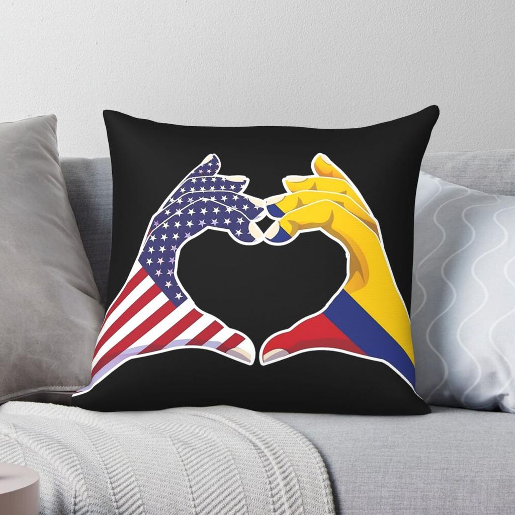 Colombia American Love Heart Peace Square Pillowcase Polyester Linen Velvet Creative Zip Decor Bed Cushion Cover