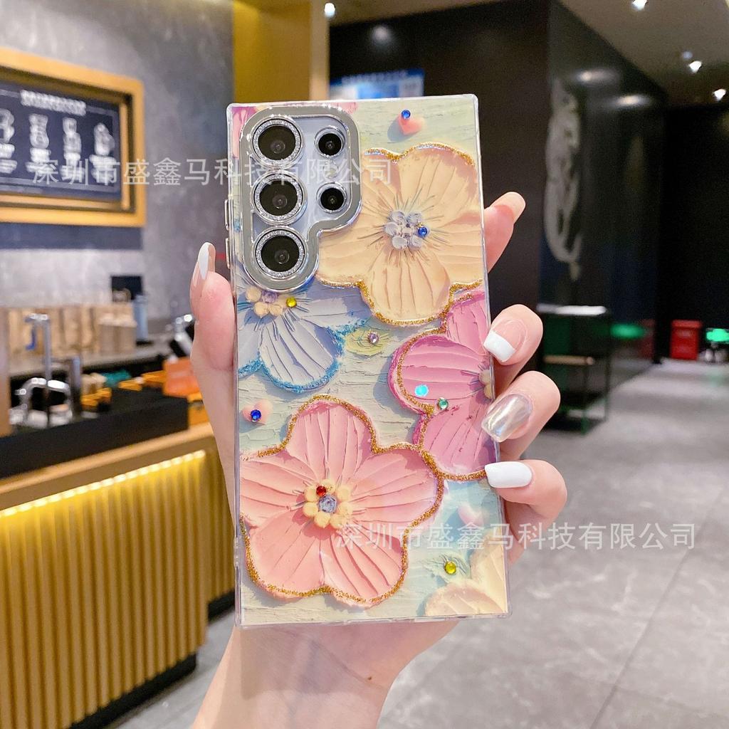 Rhinestone oil painting flower Samsung S11ultra mobile phone case butterfly glitter lens film s11 + protective hard case