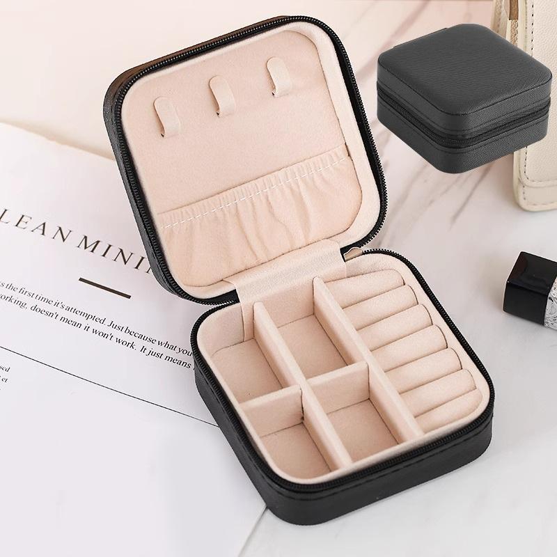 Mini Jewelry Storage Box Travel Earrings Necklace Jewelry Box Compact Ring Packaging Zipper Clamshell Jewelry Box