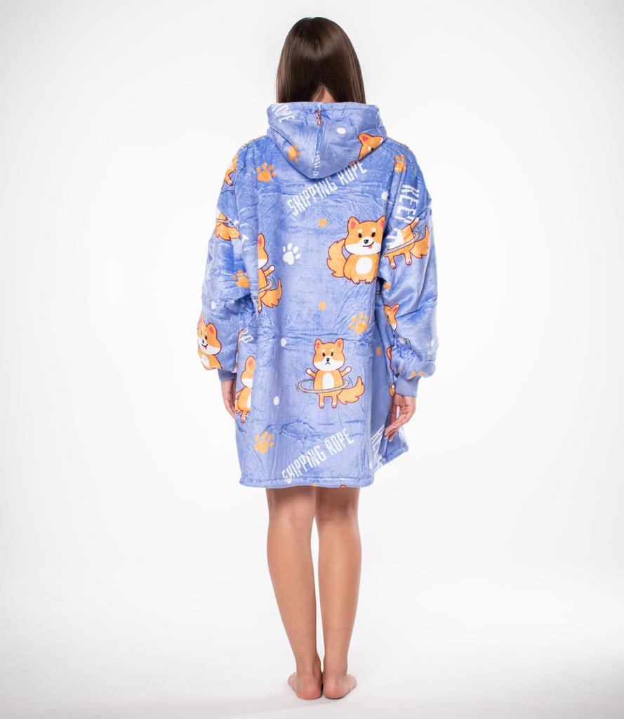 Bluza koc kocobluza 2w1 oversize kaptur gruba sherpa fioletowa w psy