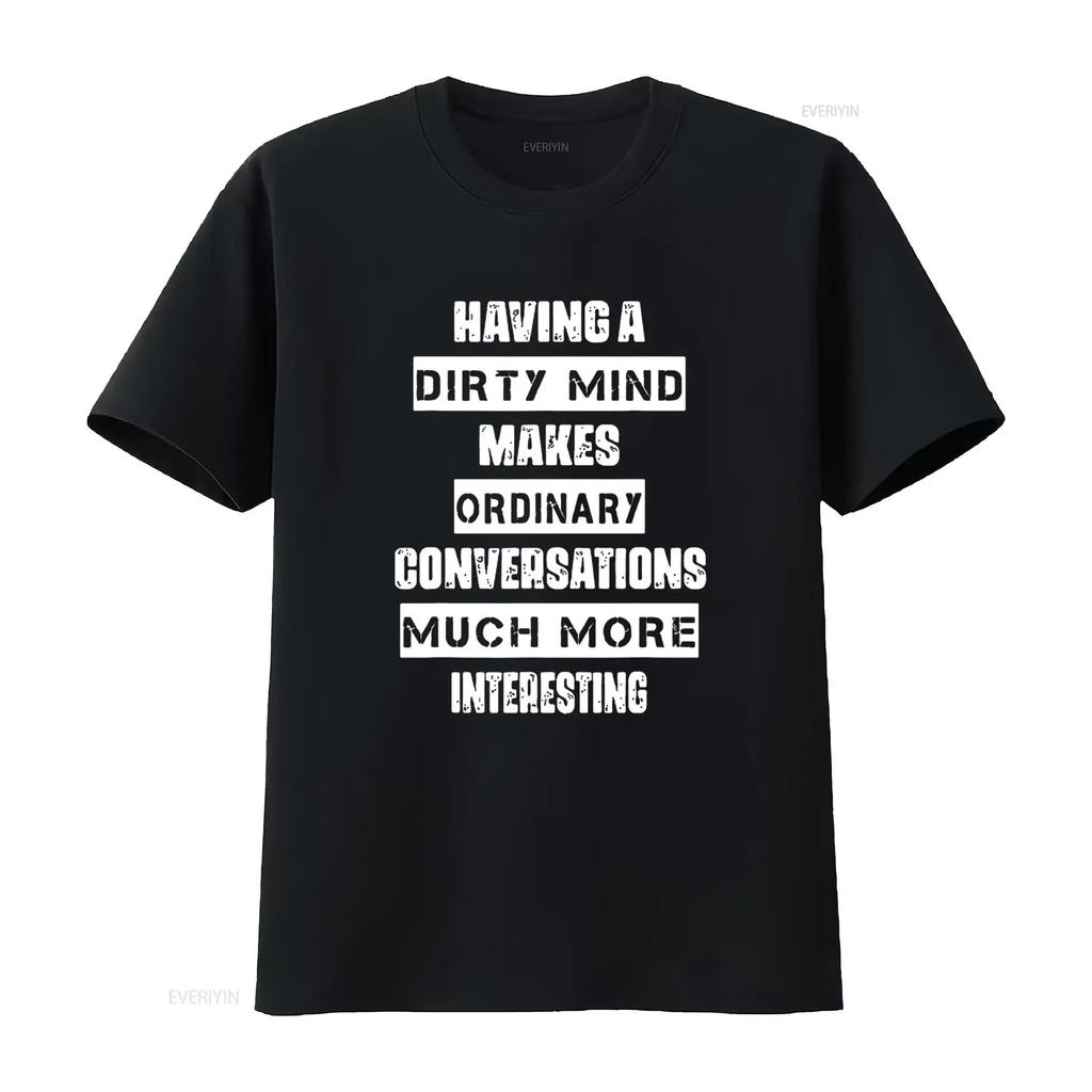 Женская футболка с забавной надписью 'Having A Dirty Mind' Черная Средняя винтажная стирка унисекс Удобная Универсальная