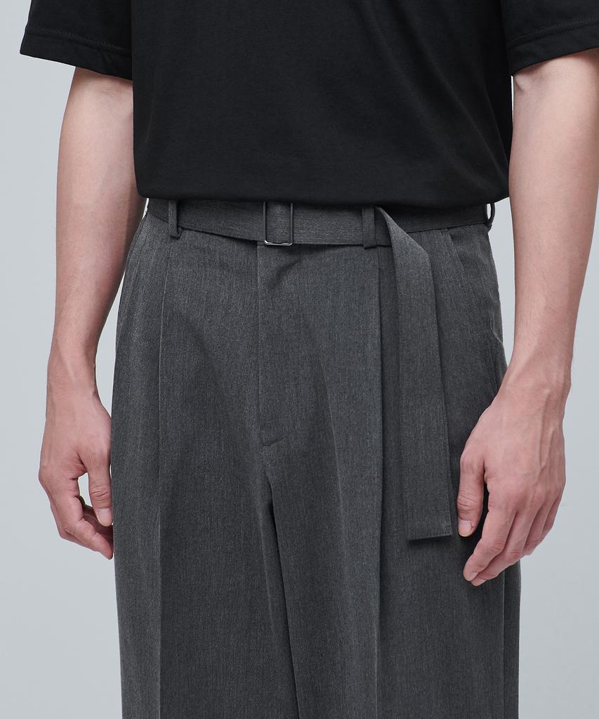 MUSINSA STANDARD Real Wide Belted Slacks [Medium Gray]