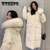Женский пуховик, зимняя модная куртка с капюшоном и большим меховым воротником, плотная и хлопковая теплая куртка средней длины