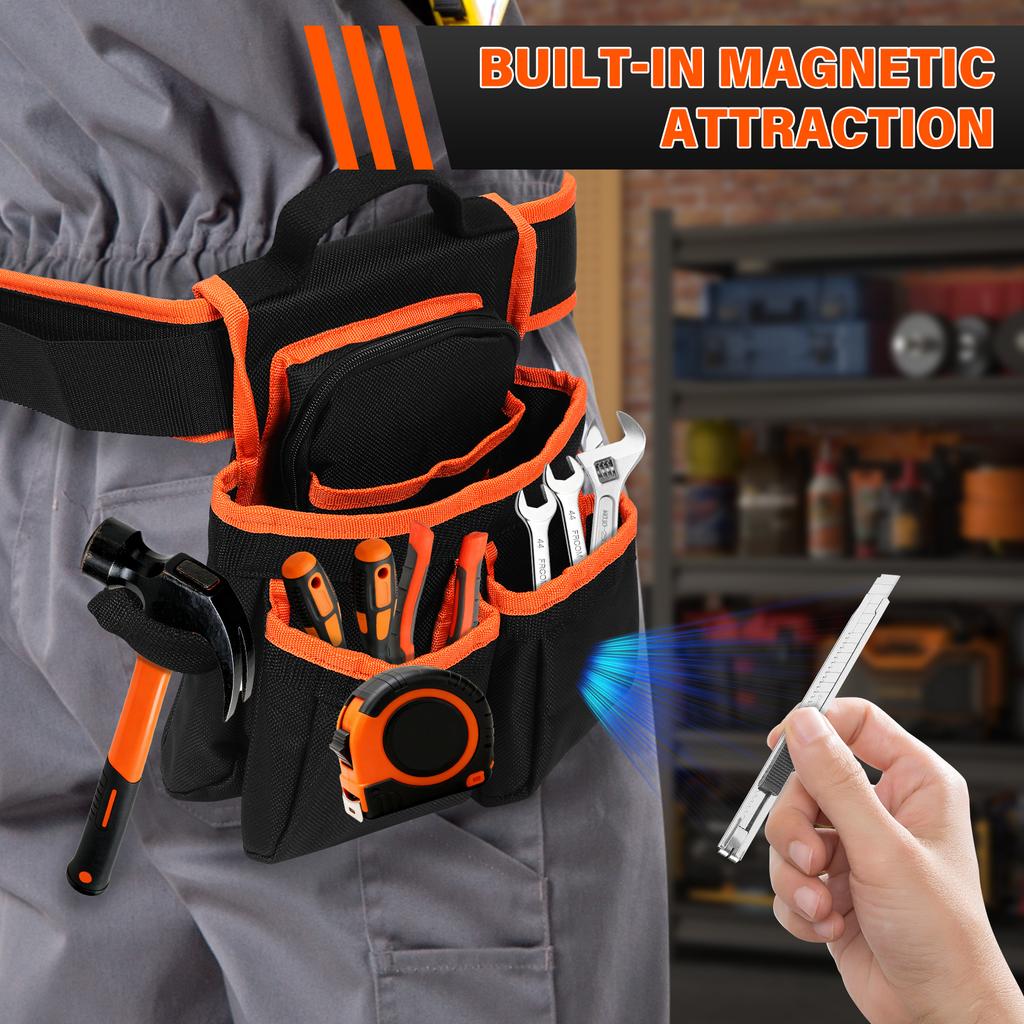 Electrician Tools Bag with 5 Internal Pockets & Hammer Holder Multifunctional Adjustable Oxford Cloth Tool Belt for Carpenter
