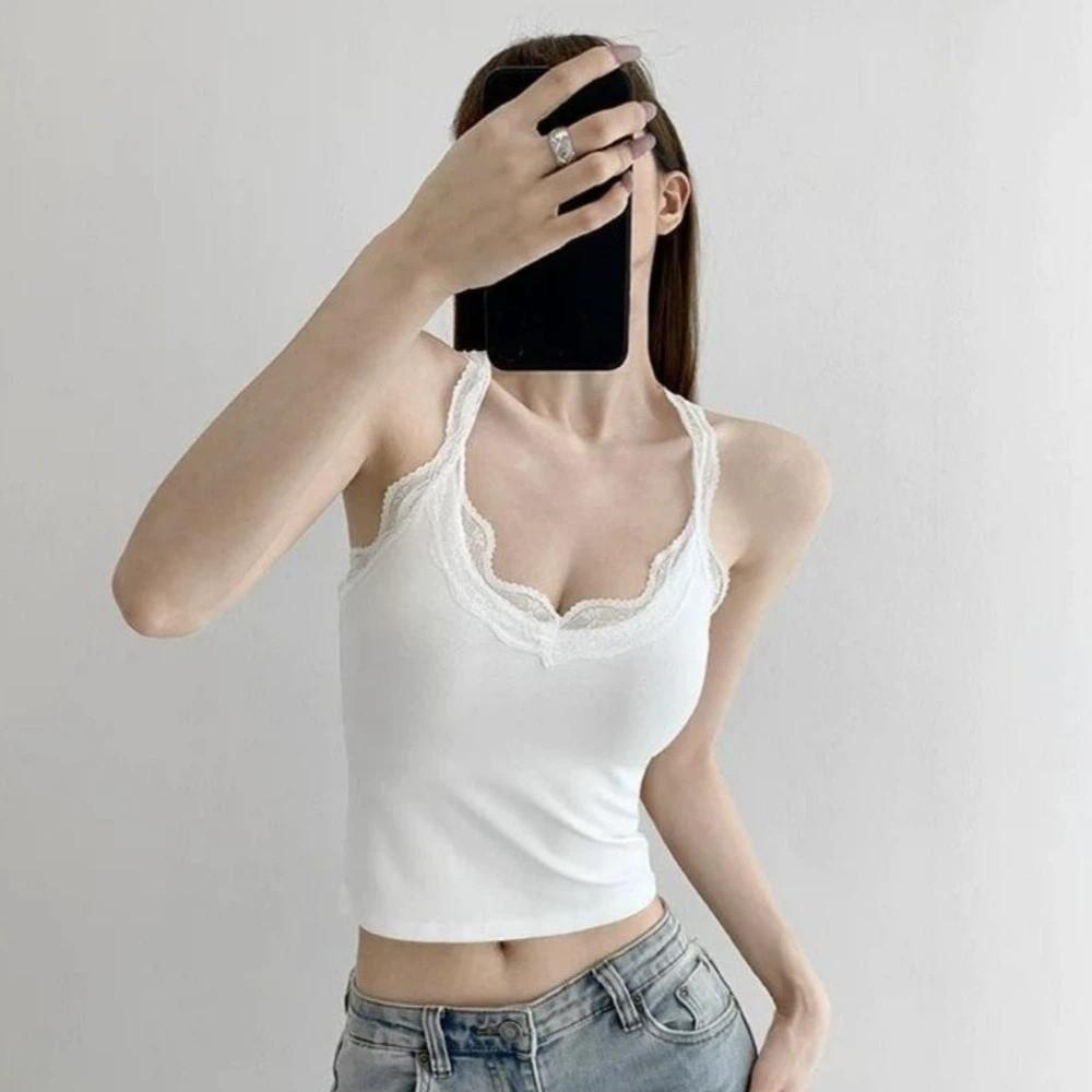 Hollow Lace Corset U-neck Lace Suspender Vest Elegant Ruffled Lace Camisole Ladies