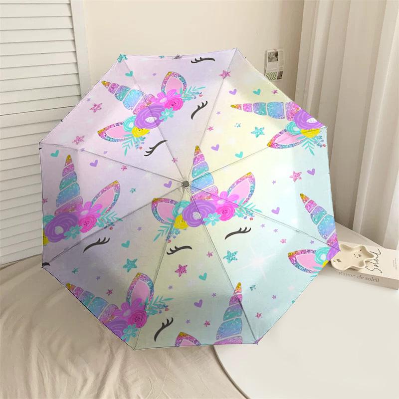 1PC Unicorn Flowers Umbrella-8-Rib Reinforced Portable Folding Travel Suitable for All Seasons Outdoor Daily Use-G322
