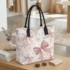  Pink Bow Print Tote Bag Large Capacity Shoulder Handbag for Casual Daily Use