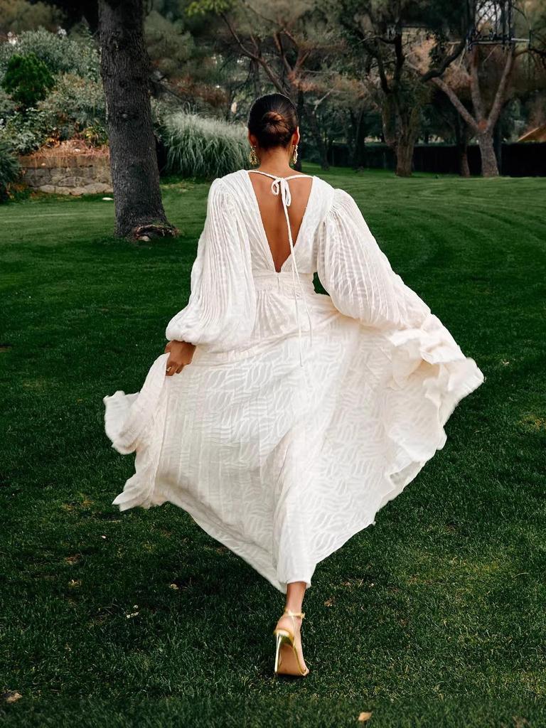 Женское вечернее платье с длинным рукавом из жаккарда с плиссированными рукавами-фонариками 8171, в европейско-американском стиле