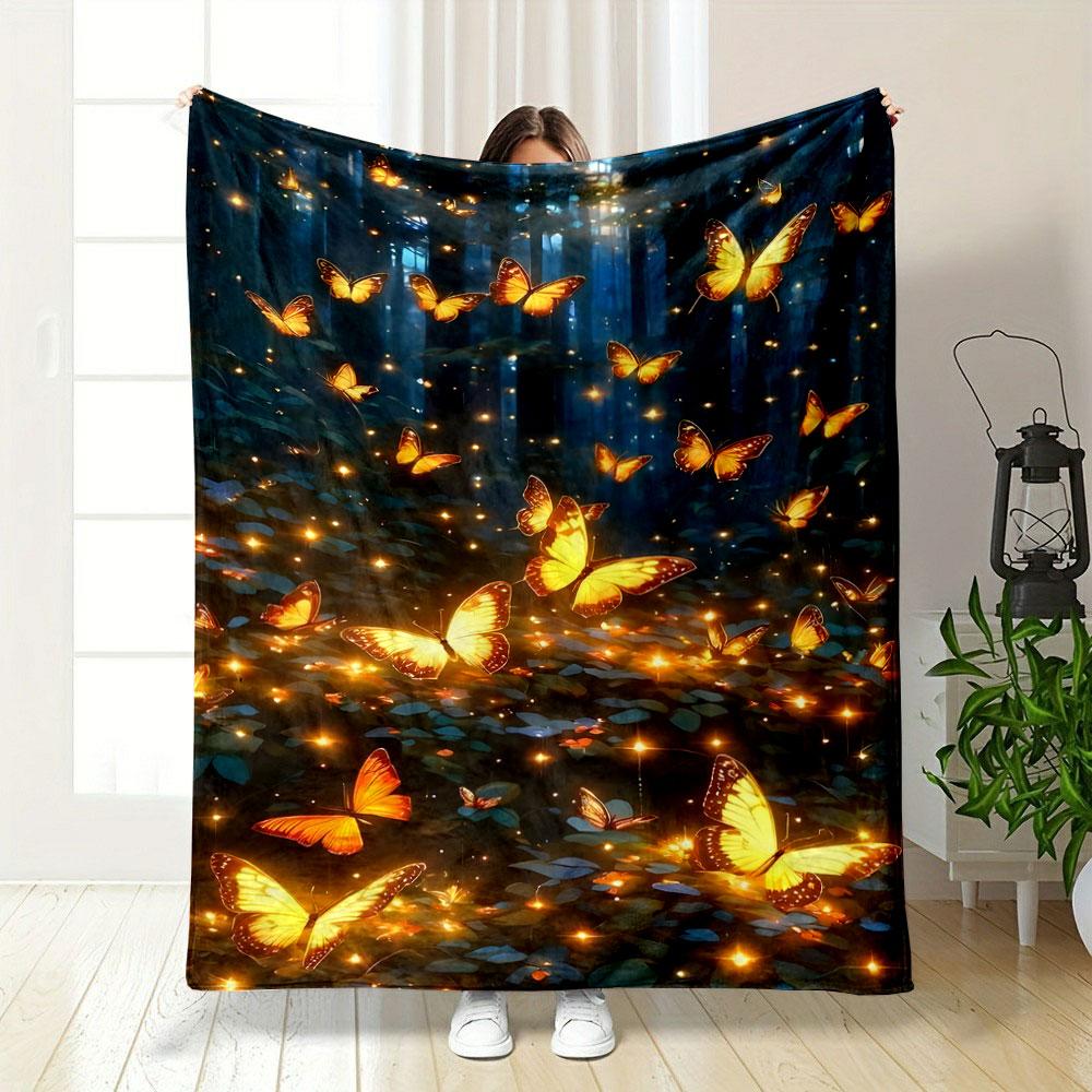 Glowing Butterflies Forest Blanket Bedroom Blanket for Livingroom Couch Lunch Break Soft Throw for Friend's Festival Gift