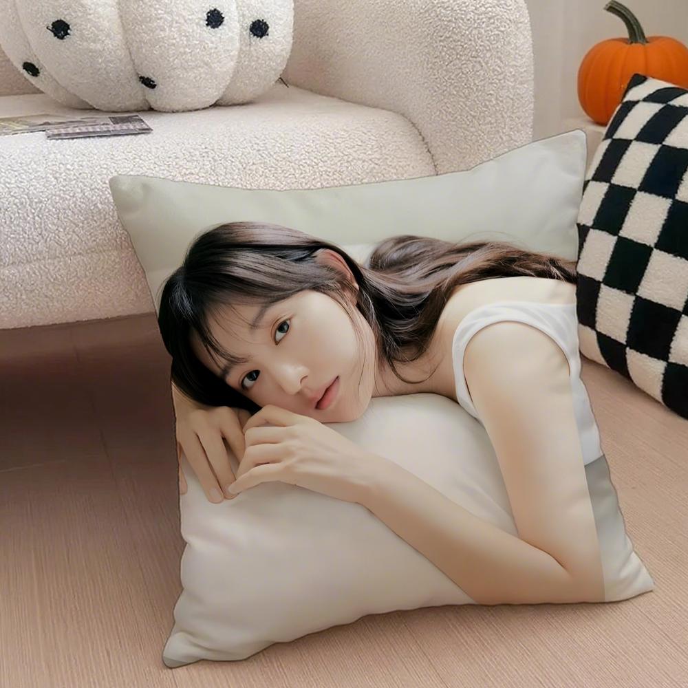 Talented Korean Beautiful Actress KKim Ji Won Cushion Cover Throw Pillow Cover Hidden Button Durable Polyester Chair Cushion