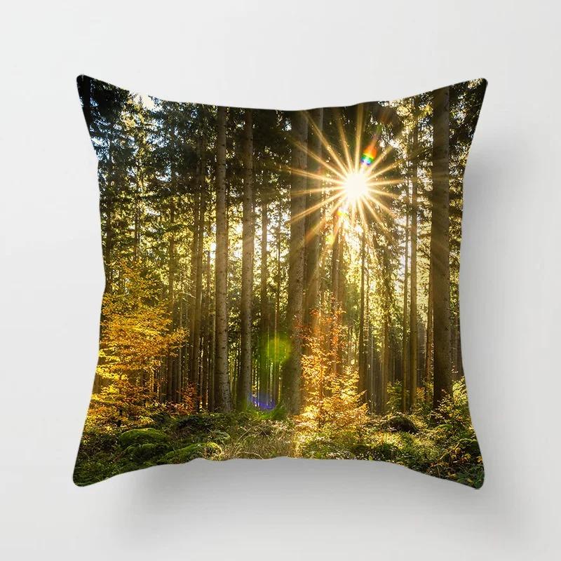 Office Living Room Home Pillowcase Car Ornaments Forest Sunshine Landscape Print Pillowcase