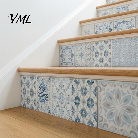Easy Clean Wall Covering 24Pcs Peel And Stick Backsplash Tile, Retro Blue PVC Kitchen Backsplash, Decorative Tile Patterns Stickers, Waterproof