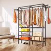 Double Rod Clothes Rack with 6 Storage Shelves Durable Steel Pipe Garment Rack Clothing Rack with 2