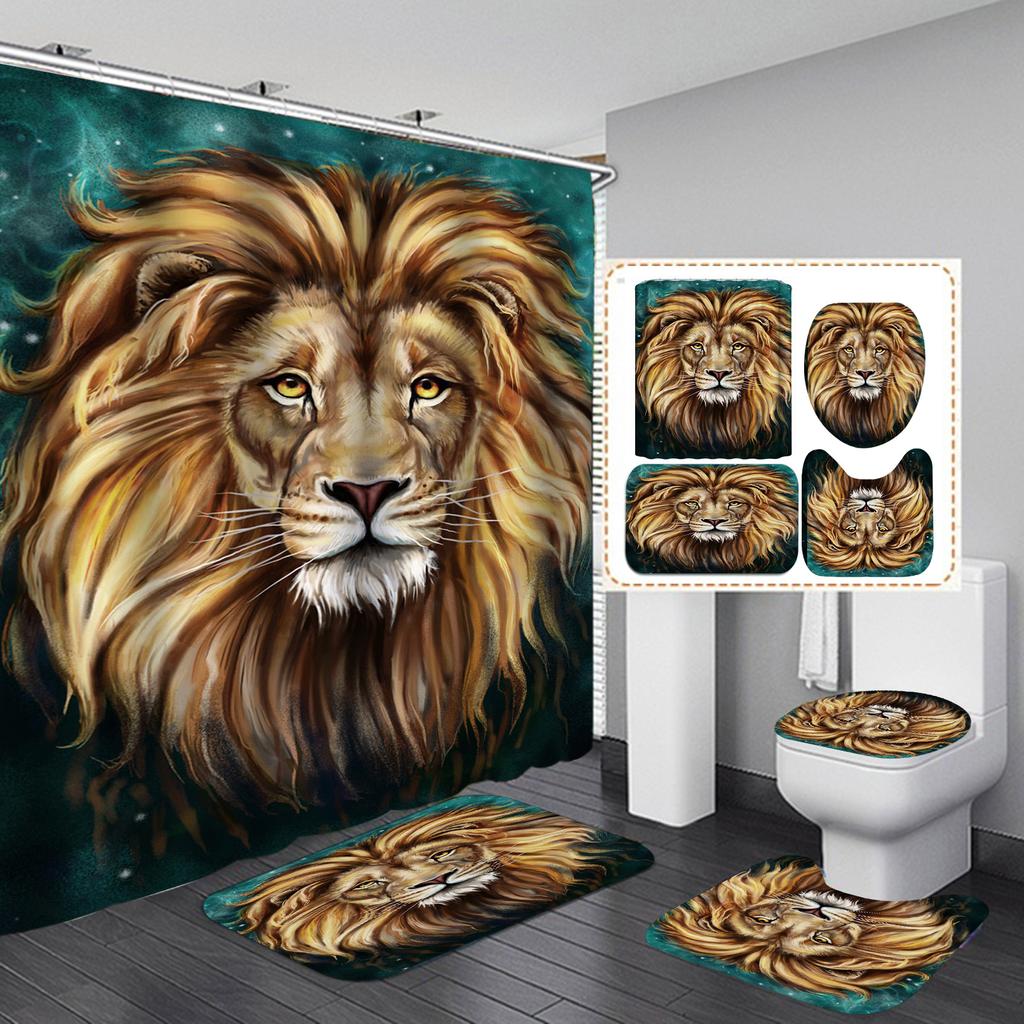 4 шт. наборы занавесок для душа серии Lion для ванной комнаты, нескользящие коврики для ванной комнаты, крышка для унитаза, коврик для ванной