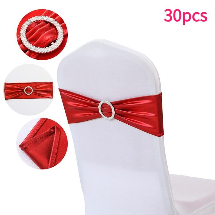 30pcs Elegant Golden Bow Chair Belts Elastic Bow Ribbon Chairs Back Decoration Gold Foil Tie Neatly Sewn Edges Sparkling Buckle