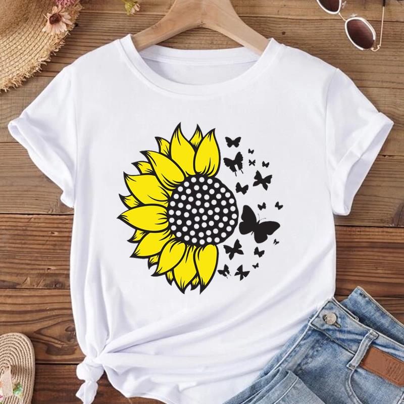 (Азиатский размер) Женская футболка с пчелиным цветком, милая трендовая милая одежда 90-х годов, модная футболка с принтом, женские футболки с коротким рукавом и графикой