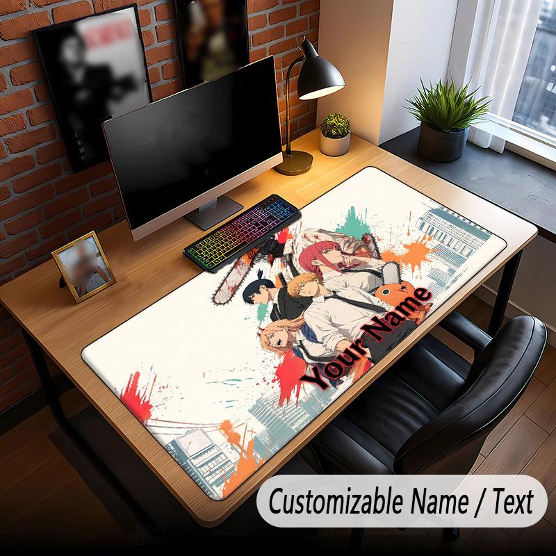 Custom Name Extended Mouse Pad,Chainsaw Man Gaming Desk Mat For Home Office Desktop Decor