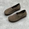 Retro Women Genuine Leather Shallow Flats Shoes Handmade Soft Sole Casual Round Toe Solid Color Loafers