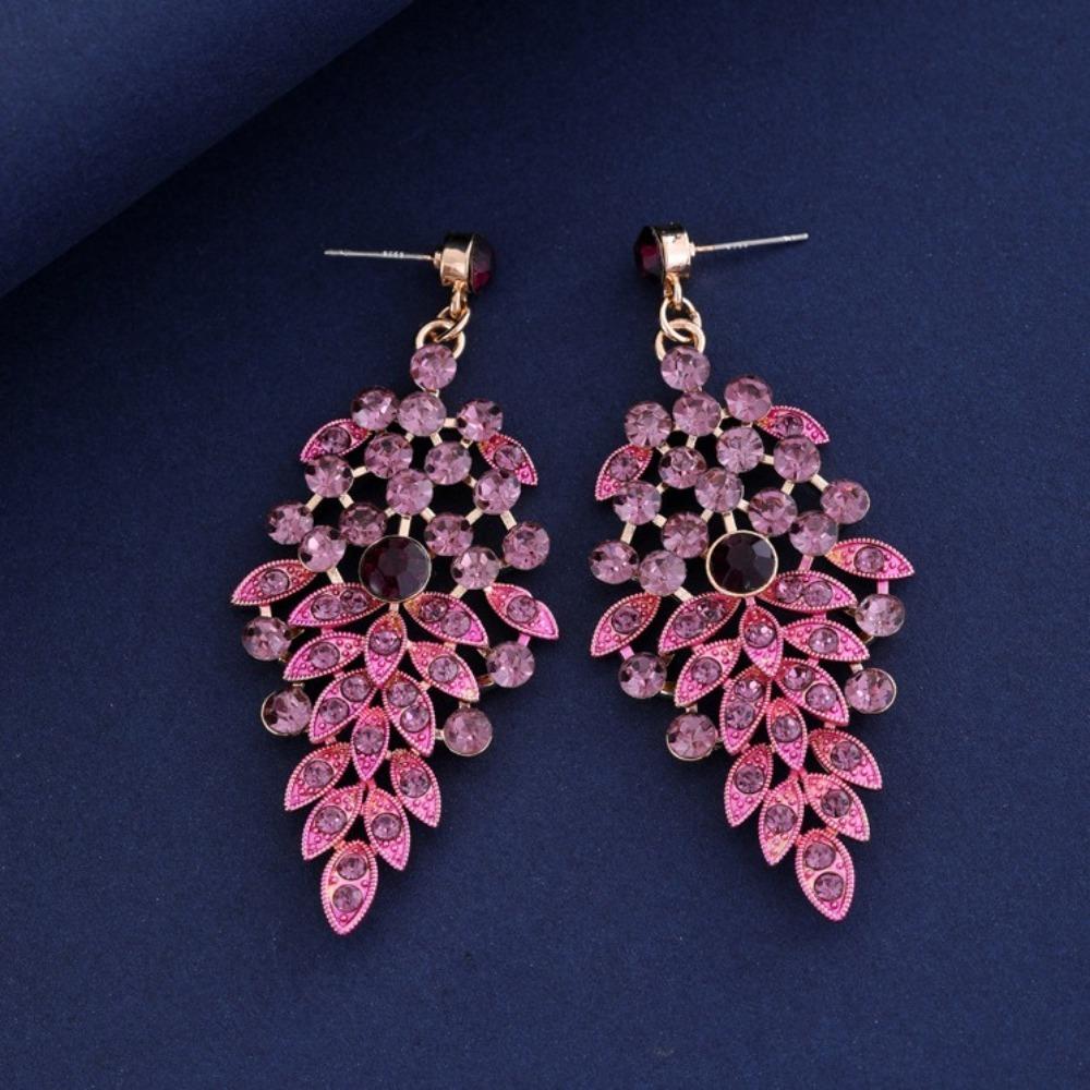 3Pcs Purple Necklace Earring Set Luxury Crystal Jewelry Set Fashion Stud Earrings Choker Set Women