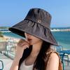 Drawstring Fisherman Hat for Women, Spring and Summer Korean Style Wide Brim UV Protection Sun Hat, Outdoor Beach Breathable Hat