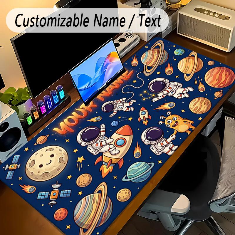 Astronaut Space Theme Personalized Mouse Pad Custom Name Text Non Slip Desk Pad For Laptop Office Desktop