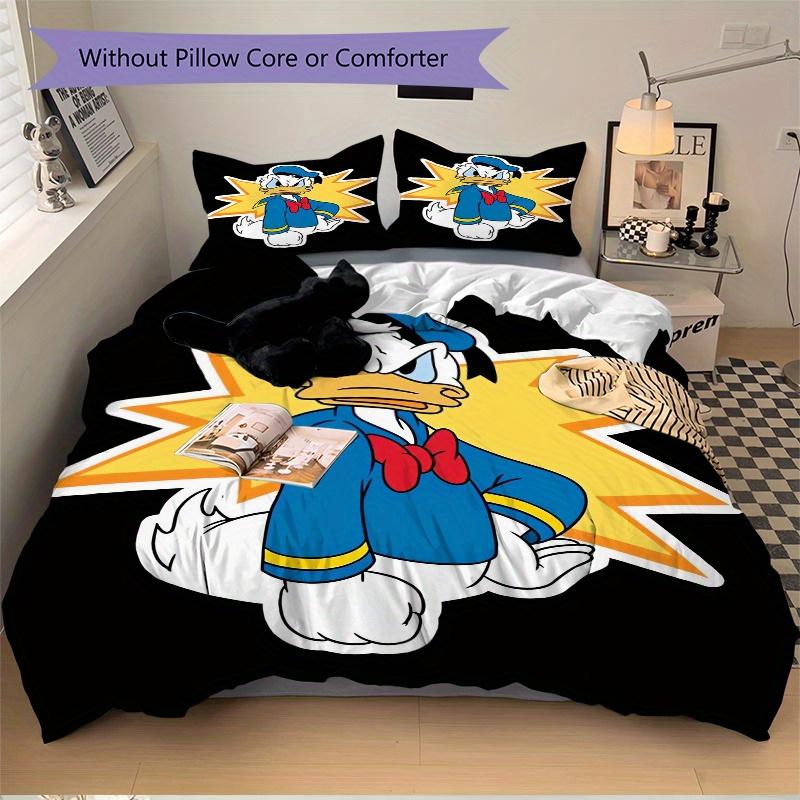3pcs Donald Duck Cartoon Bedding Set, 1 Soft Quilt Cover + 2 Pillowcases, Machine Washable, Suitable for All Seasons, Perfect Gift for Famil