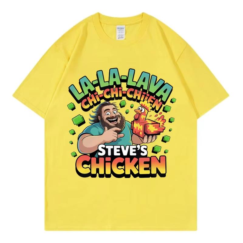 Steve's Lava Chicken Graphic T Shirts Men Women Casual Loose Short Sleeve T-shirt Harajuku Cartoon Oversized T-shirts Streetwear