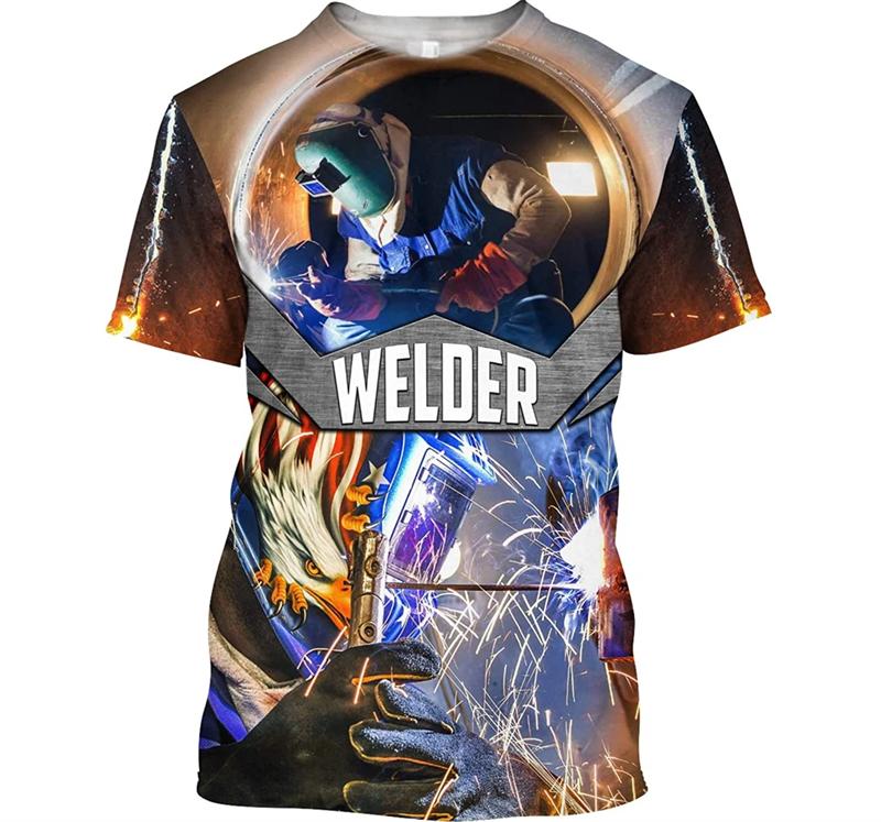 Men's Welding 3D Printed T-shirt, Summer Fashion, Round Neck, Short Sleeved, Plus Size Top, Casual Y2K, Neutral Streetwear, Harajuku T-shirt
