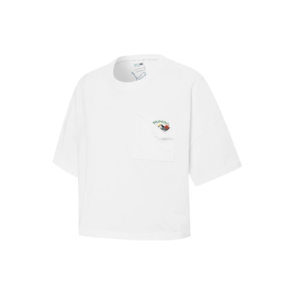Puma Glamping SS Crop Tee with Embroidered Logo Women Tops White 536880-02