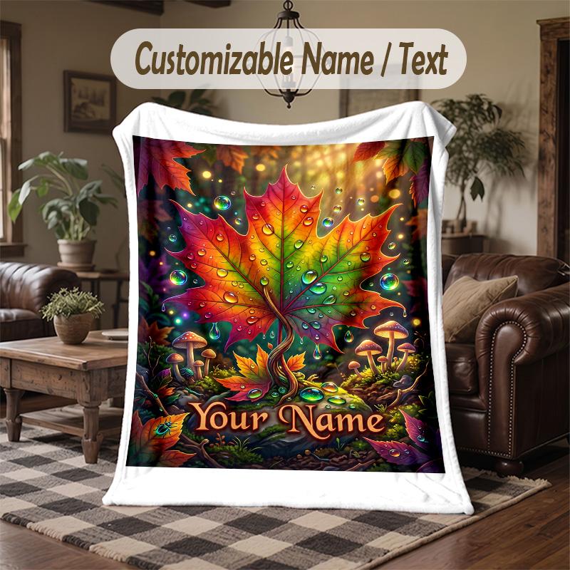 Autumnal Fantasy Theme Throw Blanket Custom Name Text Personalized Blanket Soft Cozy Blanket for Home Sofa Bed
