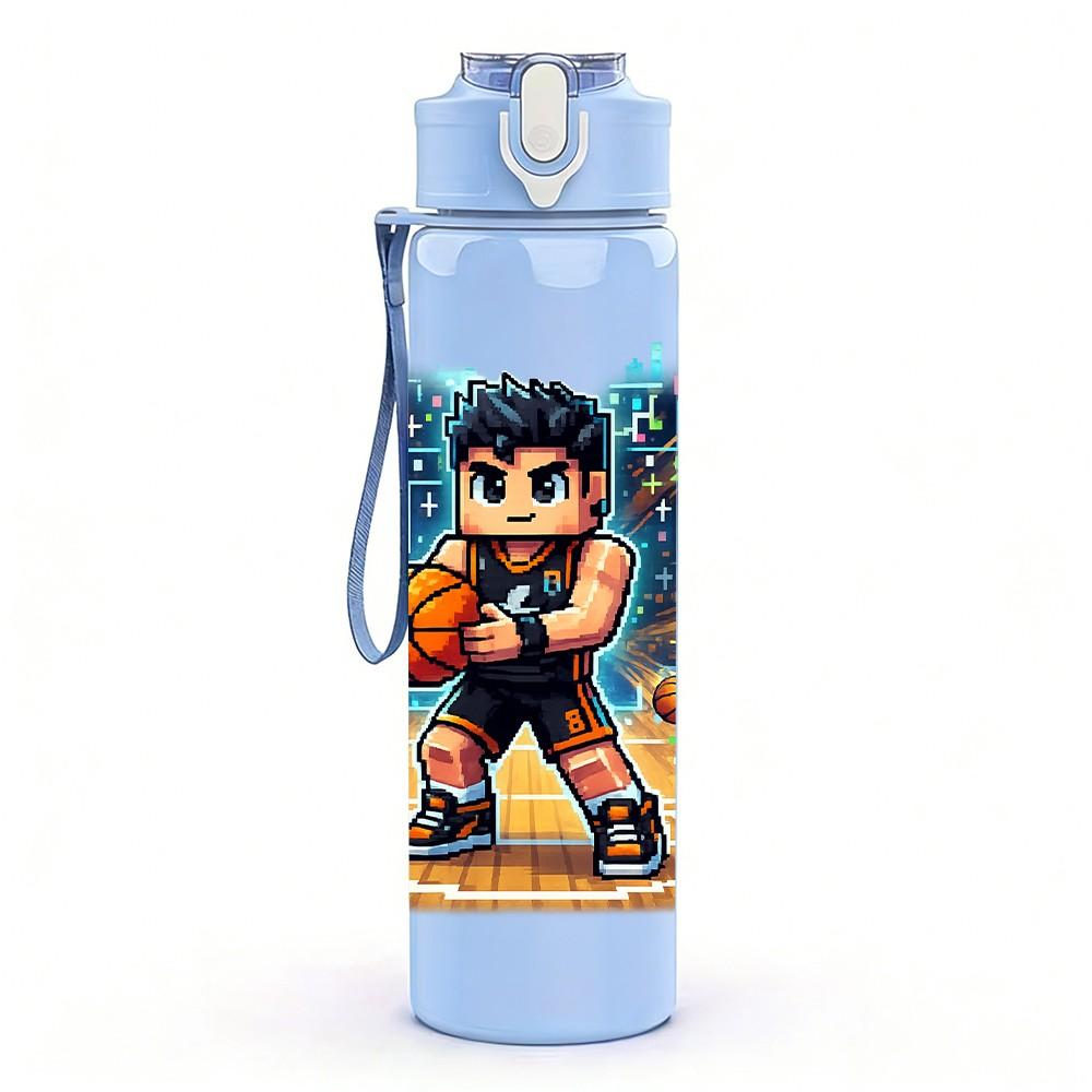 1PC Basketball Boy Sport Character Print 750ml Color Plastic Sports Water Bottle Leakproof Flip Straw Lid Suitable for Sports Office Home Use