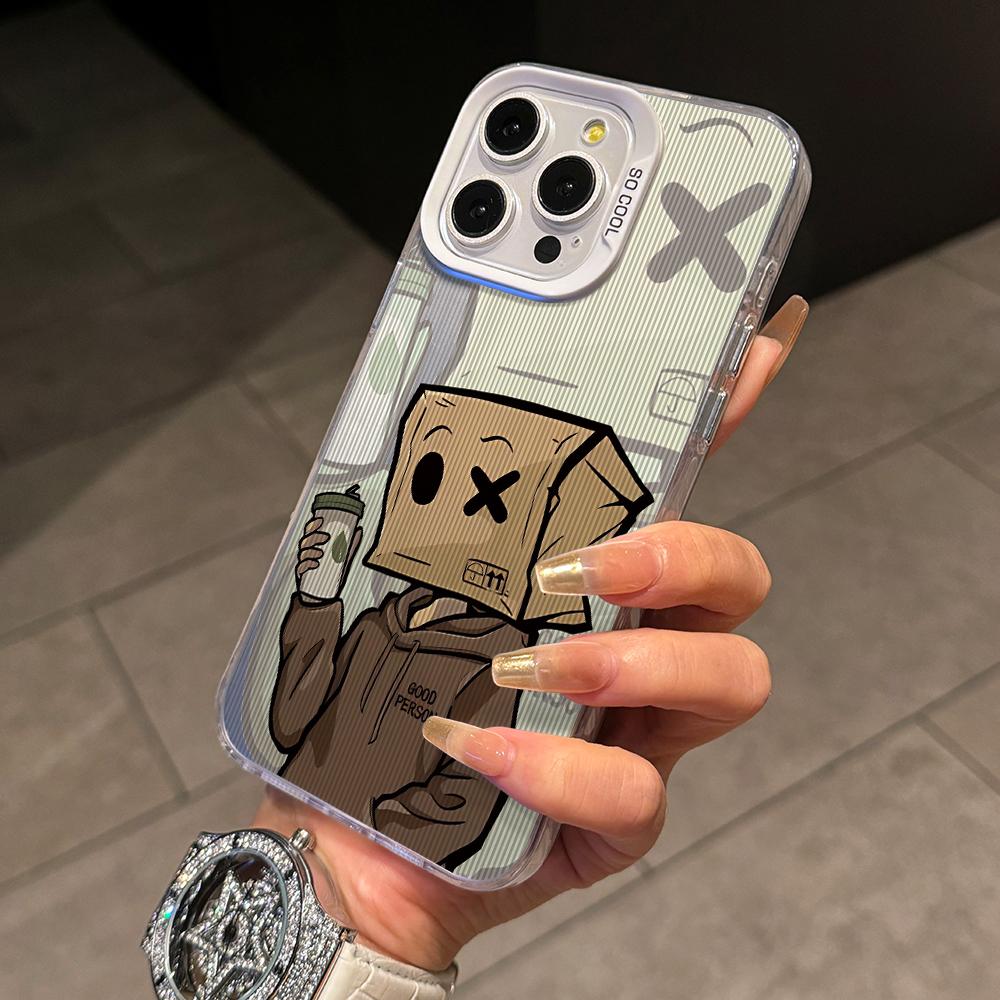 Мультяшный Человек-Коробка Чехол для Телефона для iPhone 17 Air 16 16e 15 14 Plus 13 12 11 Pro Max X Xs XR 8 Цветной Серебристый Жесткий Чехол