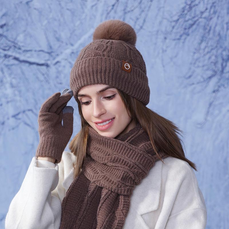 Winter Velvet Warm Hat Scarf Suit Women's Knitted Hat Coldproof Earmuffs Head Wool Hat