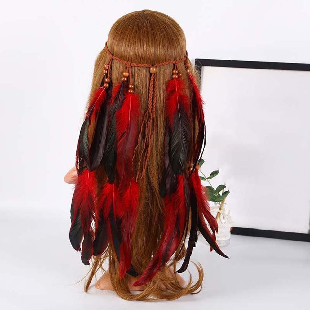 Braided Cord Bohemian Tassel Headband Tribal Feather Hair Extensions Western Cowgirl Outfit