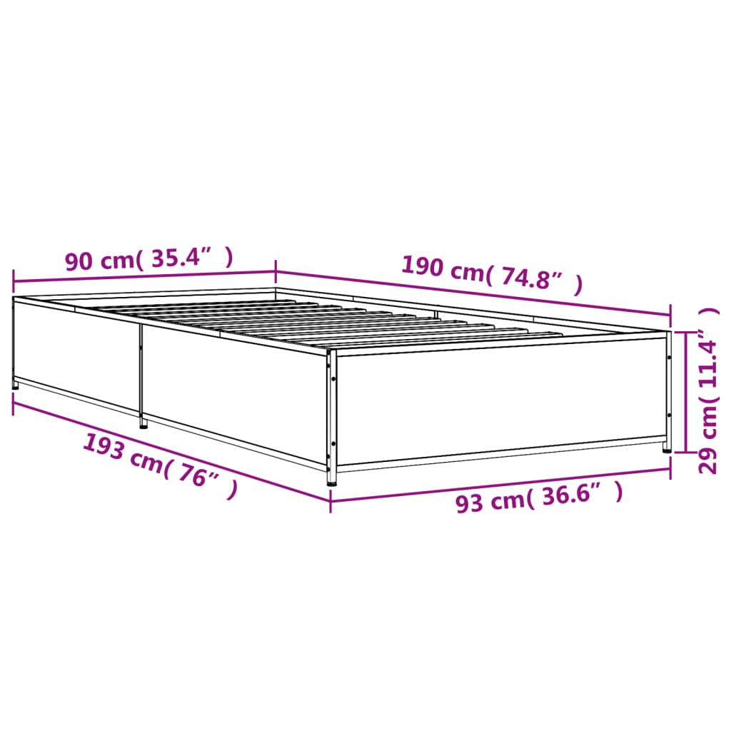 Bed Frame Black 90x190 cm Particleboard and Metal