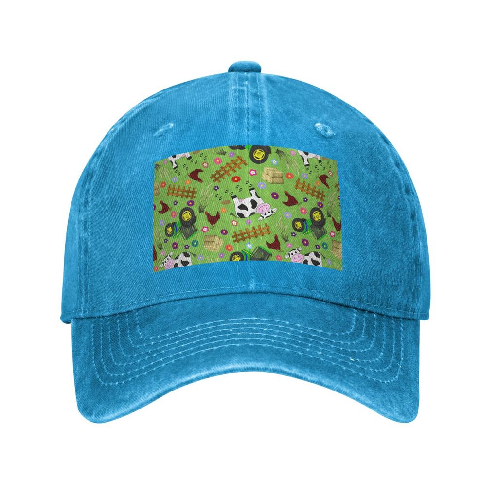Farmyard Cow and Tractor Washed Denim Cap Casual Baseball Caps Adjustable Hat Summer Unisex Baseball Hats