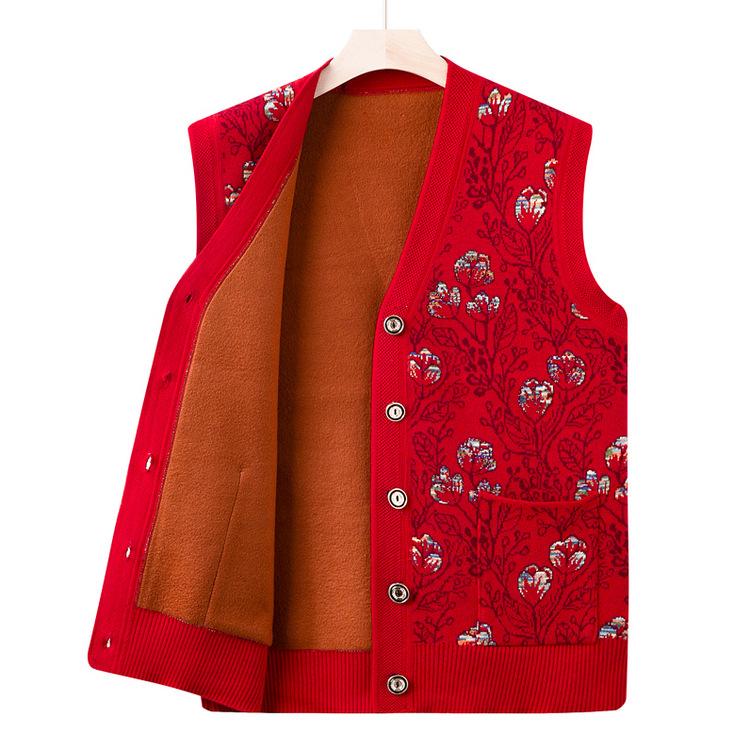 Middle-aged and Elderly Mothers' Clothes, Old Ladies Autumn and Winter Coats, Grandmas Wear New Style Vest Knitted Vest Plus Velvet Thickened